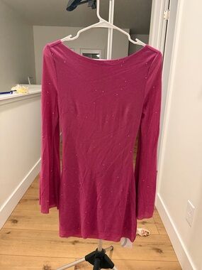 Fuchsia Long-Sleeve Sparkle Knit Dress
